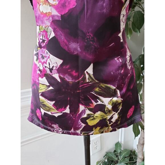 Ann Taylor Women Purple Floral Polyester Round Neck Sleeveless Top Blouse Medium - Picture 3 of 10